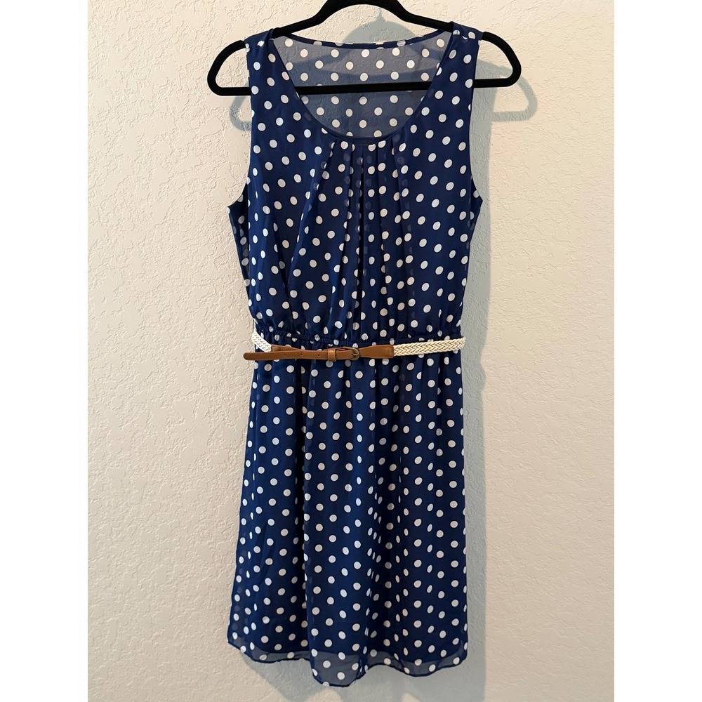 ALYX Navy Blue Polka Dot Sleeveless Chiffon Dress with Belt Size 12